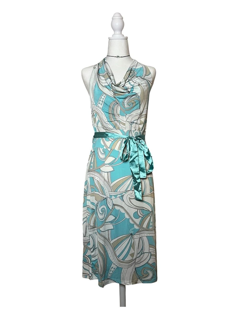 NWT 90’s Cowl Halter-neck Dress w Tie Waist Large